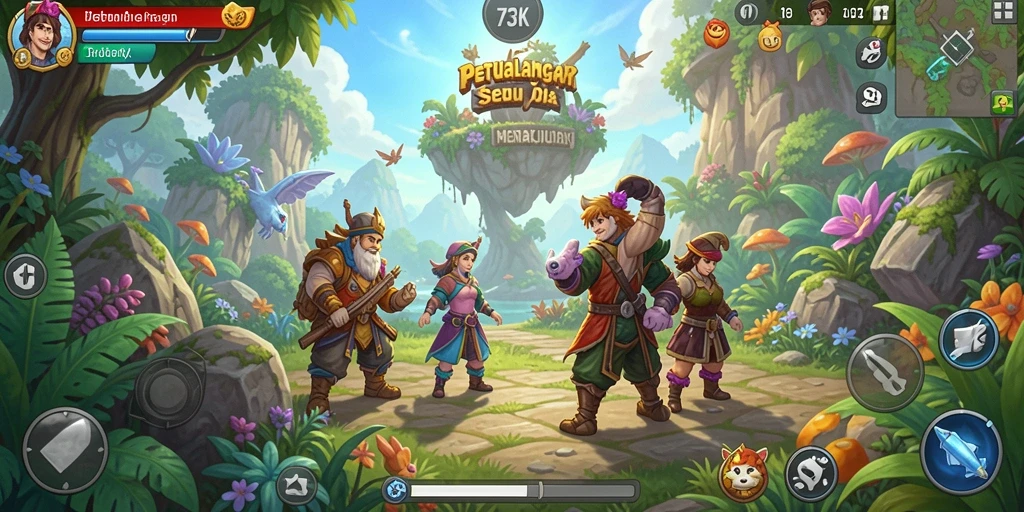 Screenshot gameplay 73K yang menampilkan petualangan mendebarkan.