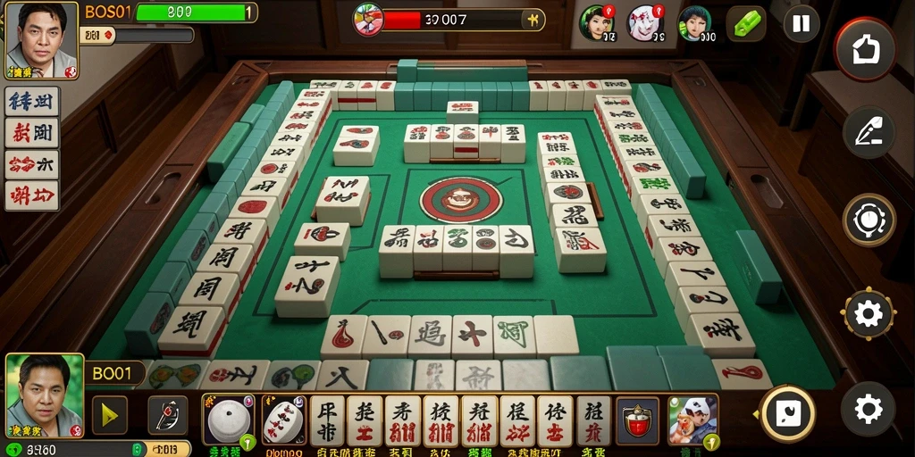 Screenshot gameplay BOS01 yang menampilkan tantangan Mahjong seru.