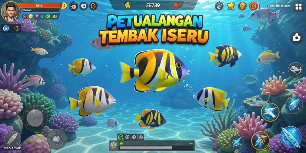 Screenshot gameplay EE789 yang menampilkan momen menyenangkan saat menembak ikan.