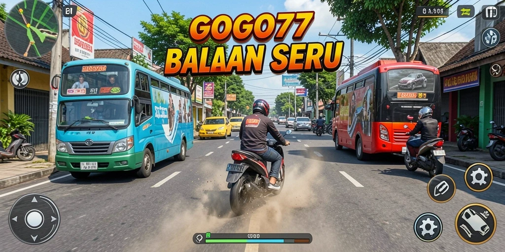 Tampilan gameplay seru GOGO77 dengan balapan mendebarkan.