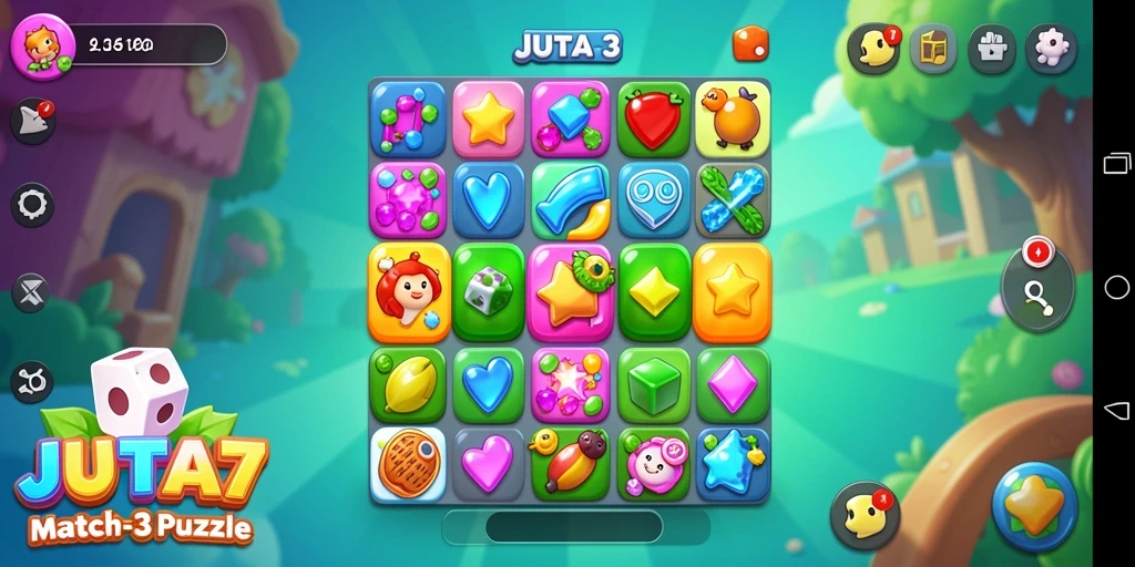 Tampilan gameplay seru JUTA7 dengan elemen Match-3 yang menantang.