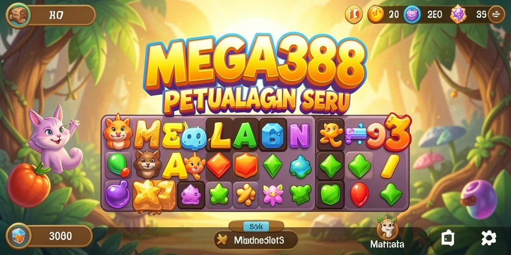 Screenshot gameplay MEGA388 menampilkan keseruan menyusun elemen warna-warni.