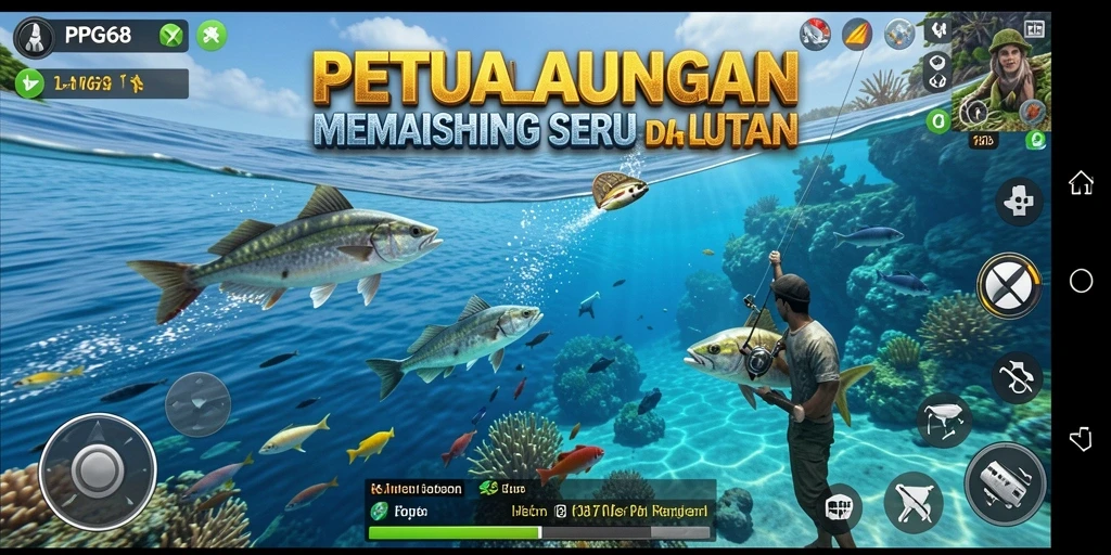 Gameplay PGG68 yang seru dengan aksi memancing yang mendebarkan.