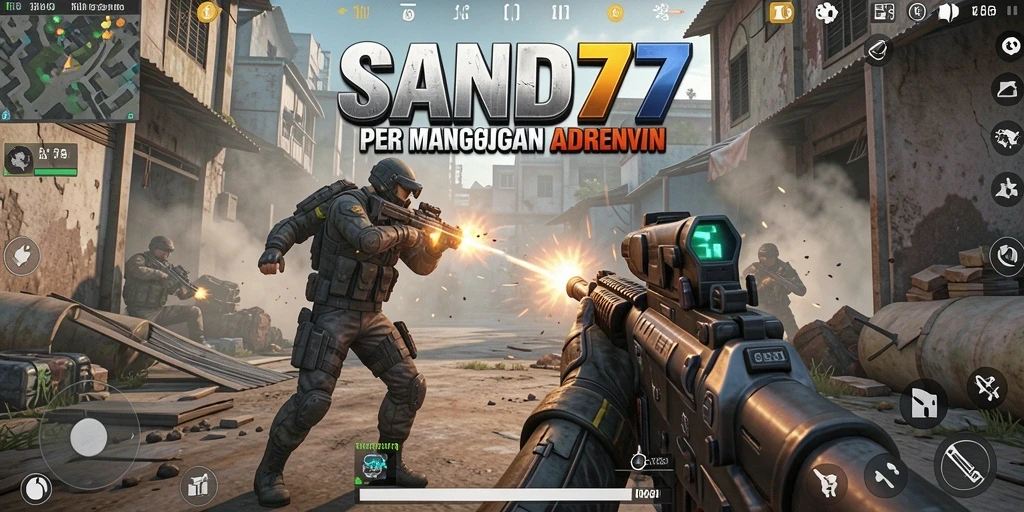Tangkapan layar SAND77 yang menampilkan aksi gameplay FPS yang mendebarkan.