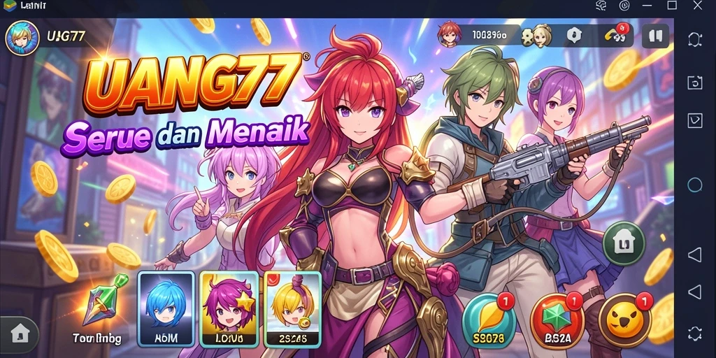 Screenshot gameplay UANG77 menampilkan karakter anime dalam aksi.